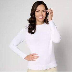 Denim & Co. Heritage Crew Neck Sweater with Embroidery Detail White Sz S A640736